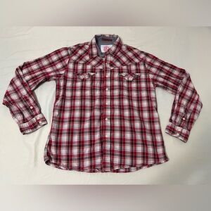 Christian Audigier‎ Shirt Mens XL Red White Plaid Button Up Designer Pockets